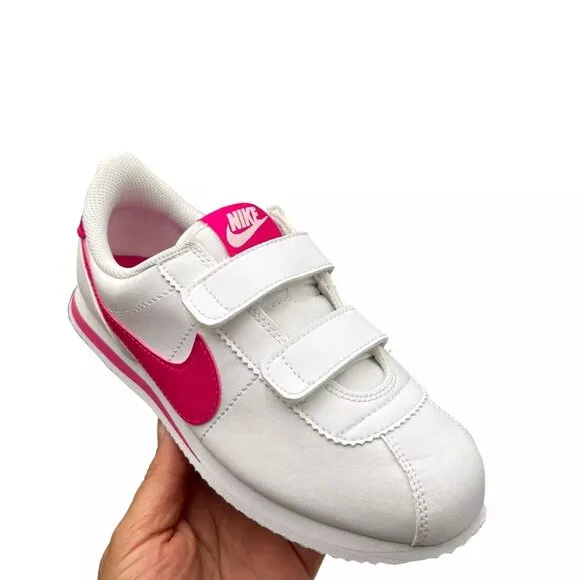 Nike Cortez Basic SL (PS) Youth Girls Slip-on Sneaker Size 2.5Y White Pink Shoes