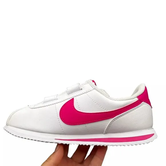 Nike Cortez Basic SL (PS) Youth Girls Slip-on Sneaker Size 2.5Y White Pink Shoes