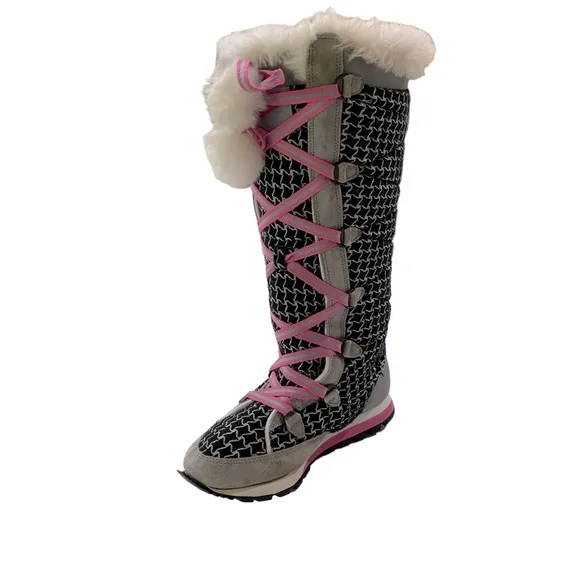 NIKE HI 3 TALL SNEAKER BOOTS FAUX FUR POMS IN HOT PINK, BLACK &amp; WHITE SIZE US 6