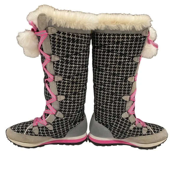 NIKE HI 3 TALL SNEAKER BOOTS FAUX FUR POMS IN HOT PINK, BLACK &amp; WHITE SIZE US 6