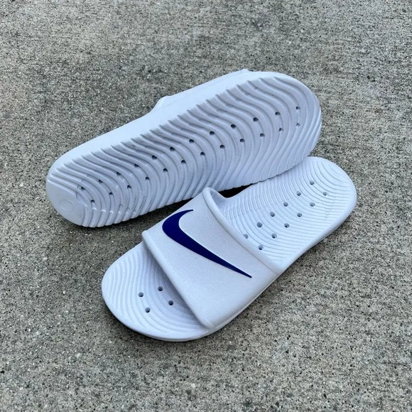 NIKE KAWA SHOWER SANDALS SWOOSH ROYALS BLUES WHITES