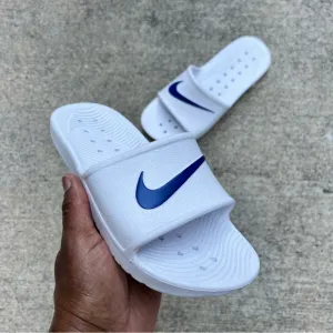 NIKE KAWA SHOWER SANDALS SWOOSH ROYALS BLUES WHITES