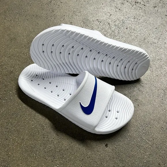 NIKE KAWA SHOWER SANDALS SWOOSH ROYALS BLUES WHITES