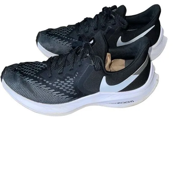 Nike Women’s Air Zoom Winflo 6 Lace Up Low Top Running Shoes Black White Size 7.