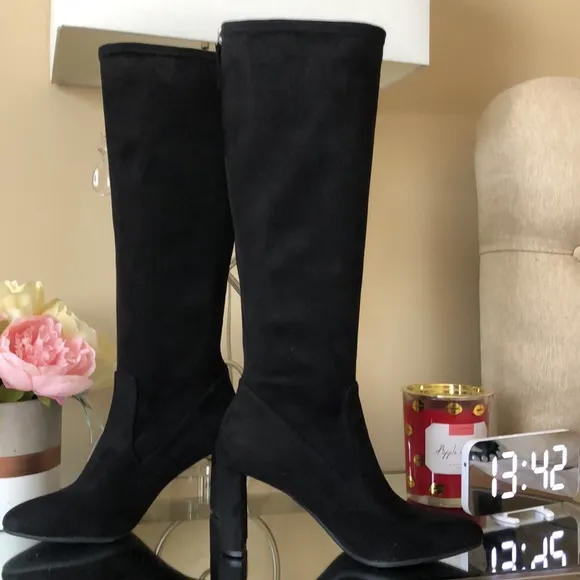 NINE WEST Black Super soft Faux Suede Heeled Boots