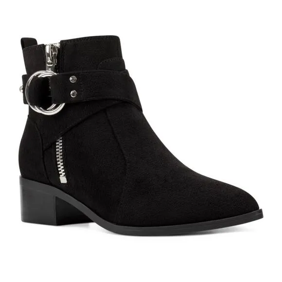 Nine West Dahila Black Faux Suede Bootie 6.5 Silver Western Moto Biker Cowgirl