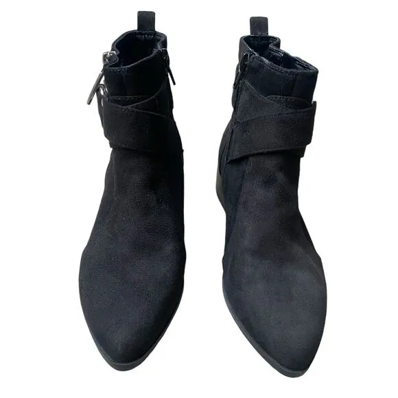 Nine West Dahila Black Faux Suede Bootie 6.5 Silver Western Moto Biker Cowgirl