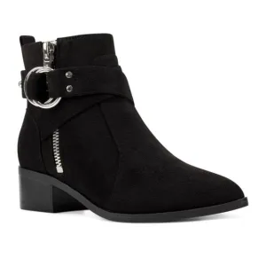 Nine West Dahila Black Faux Suede Bootie 6.5 Silver Western Moto Biker Cowgirl