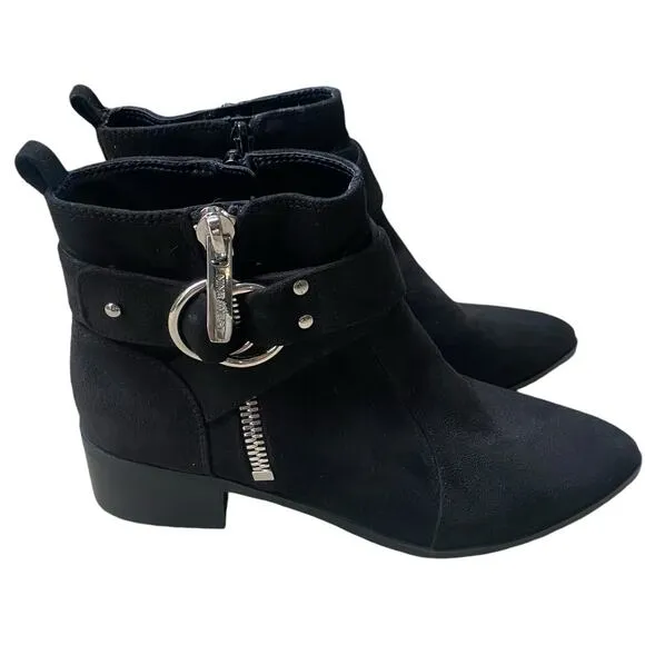 Nine West Dahila Black Faux Suede Bootie 6.5 Silver Western Moto Biker Cowgirl
