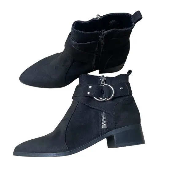 Nine West Dahila Black Faux Suede Bootie 6.5 Silver Western Moto Biker Cowgirl