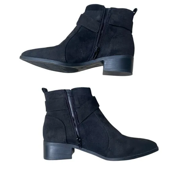 Nine West Dahila Black Faux Suede Bootie 6.5 Silver Western Moto Biker Cowgirl