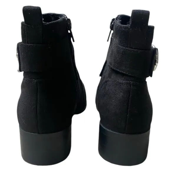 Nine West Dahila Black Faux Suede Bootie 6.5 Silver Western Moto Biker Cowgirl