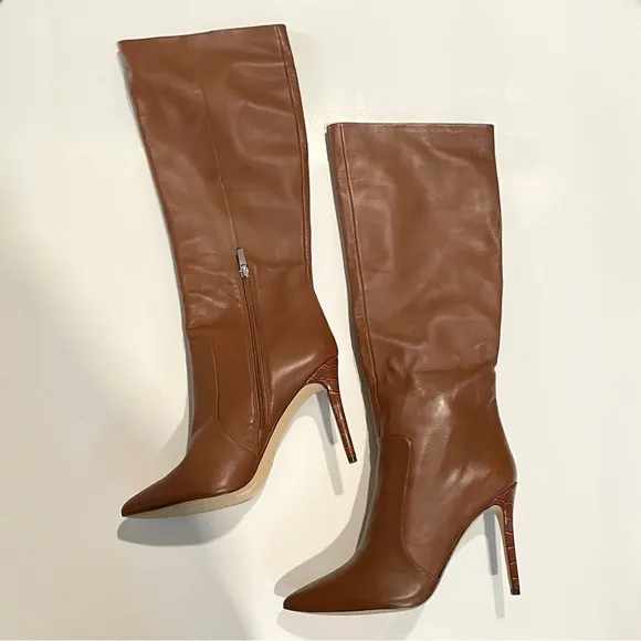 Nine West Richy Brown Faux Leather Heeled Boots 10.5