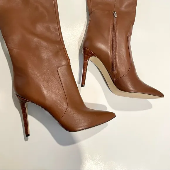 Nine West Richy Brown Faux Leather Heeled Boots 10.5