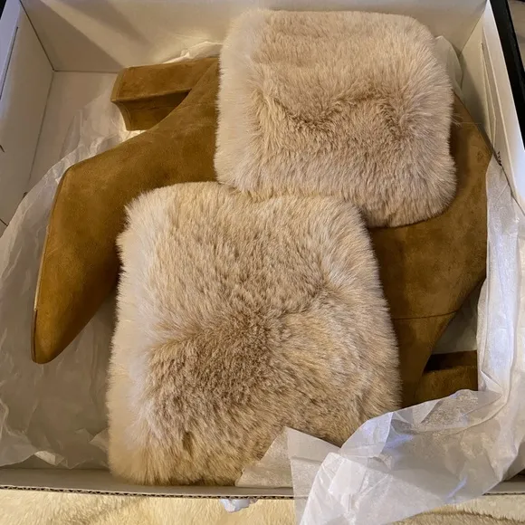 Nine West Tan Ankle Boots with Fur Trim