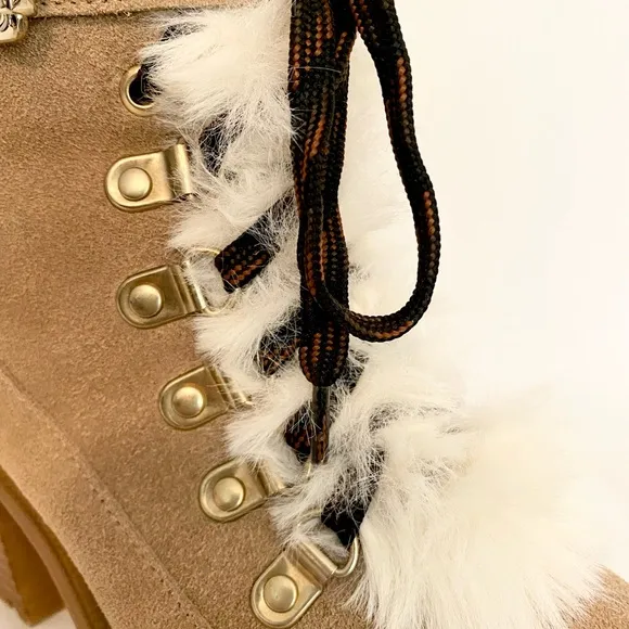 Nine West Tan Suede Ankle Boots with Faux Fur Trim size 7. Real leather.