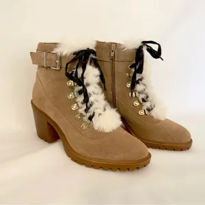 Nine West Tan Suede Ankle Boots with Faux Fur Trim size 7. Real leather.