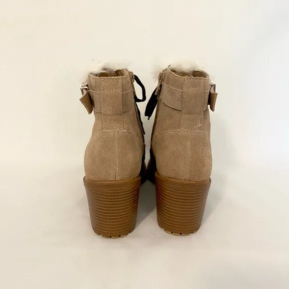 Nine West Tan Suede Ankle Boots with Faux Fur Trim size 7. Real leather.