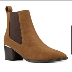 Nine West Taye Women's 10W Faux Suede Cognac Brown Chelsea Block Ankle Boots NWT