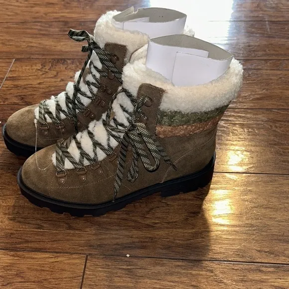 NINE WESTRIMA WOMENS SUEDE FAUX FUR COMBAT &amp; LACE-UP BOOTS NWT