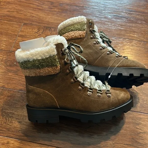 NINE WESTRIMA WOMENS SUEDE FAUX FUR COMBAT &amp; LACE-UP BOOTS NWT