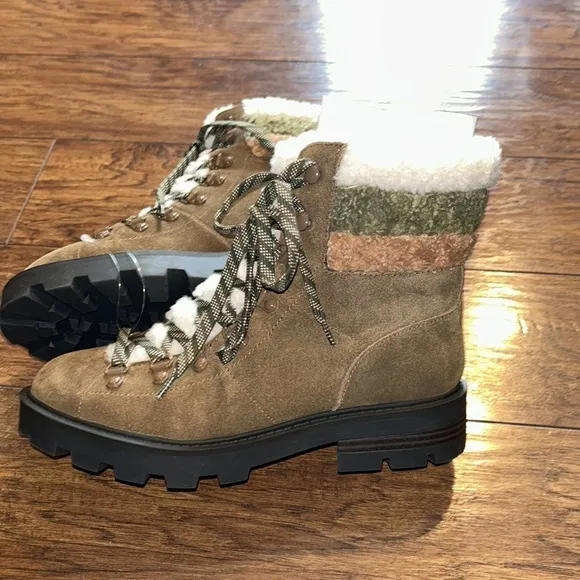 NINE WESTRIMA WOMENS SUEDE FAUX FUR COMBAT &amp; LACE-UP BOOTS NWT