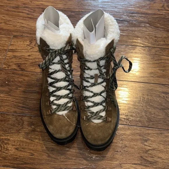 NINE WESTRIMA WOMENS SUEDE FAUX FUR COMBAT &amp; LACE-UP BOOTS NWT