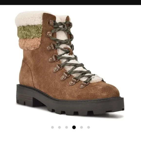 NINE WESTRIMA WOMENS SUEDE FAUX FUR COMBAT &amp; LACE-UP BOOTS NWT