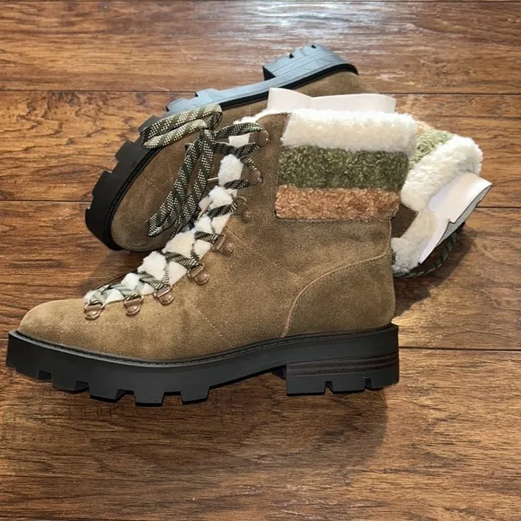 NINE WESTRIMA WOMENS SUEDE FAUX FUR COMBAT &amp; LACE-UP BOOTS NWT