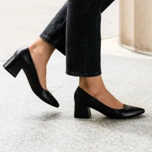 Nisolo 100% Leather Fiorela Go-To Black Mid Block Heels New In Box Size 9