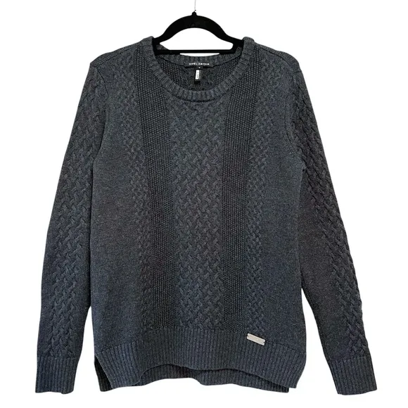 Noel Asmar Cable Knit Boyfriend Sweater Charcoal Grey Size Medium