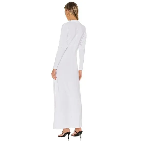 Norma Kamali Tie Front NK Shirt Dress in White XSmall New Womens Long Maxi Gown