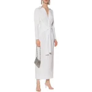 Norma Kamali Tie Front NK Shirt Dress in White XSmall New Womens Long Maxi Gown