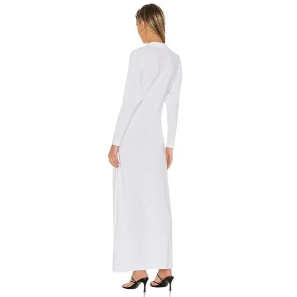 Norma Kamali Tie Front NK Shirt Dress in White XSmall New Womens Long Maxi Gown