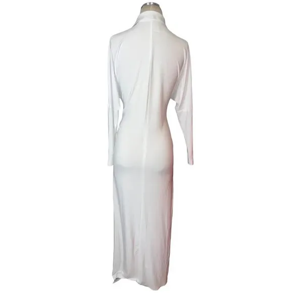 Norma Kamali Tie Front NK Shirt Dress in White XSmall New Womens Long Maxi Gown