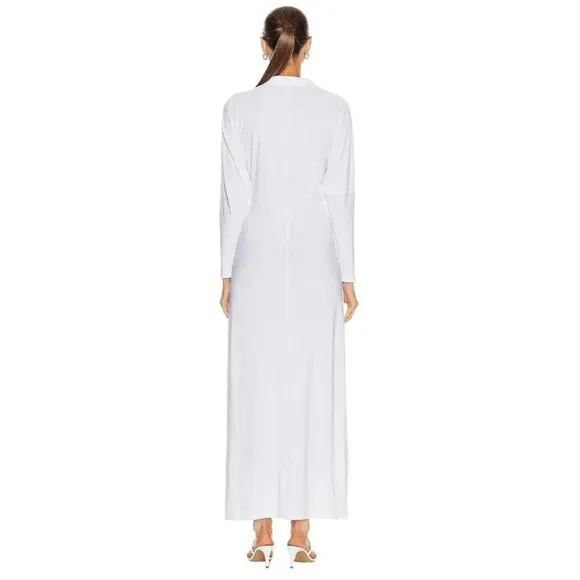 Norma Kamali Tie Front NK Shirt Dress in White XSmall New Womens Long Maxi Gown