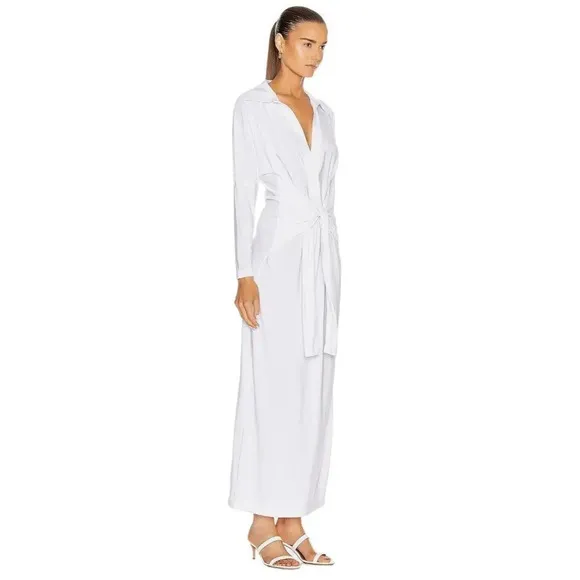 Norma Kamali Tie Front NK Shirt Dress in White XSmall New Womens Long Maxi Gown
