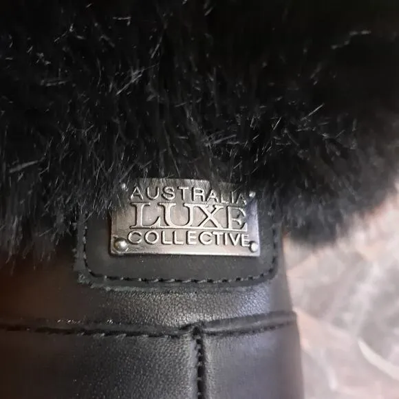NWB Australia Luxe Collective Casper Sheepskin &amp; Leather Boots Black Womens Sz 9
