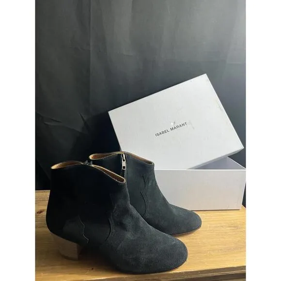NWB Isabel Marant SZ 39.5/US 9 Black Suede Dicker Ankle WESTERN Boots Booties