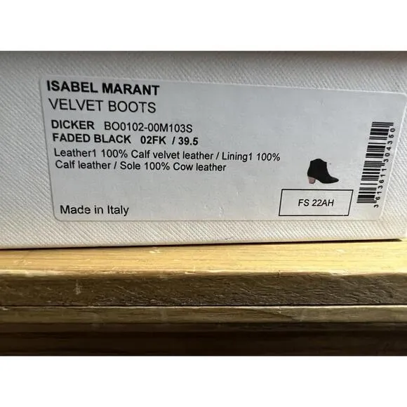 NWB Isabel Marant SZ 39.5/US 9 Black Suede Dicker Ankle WESTERN Boots Booties