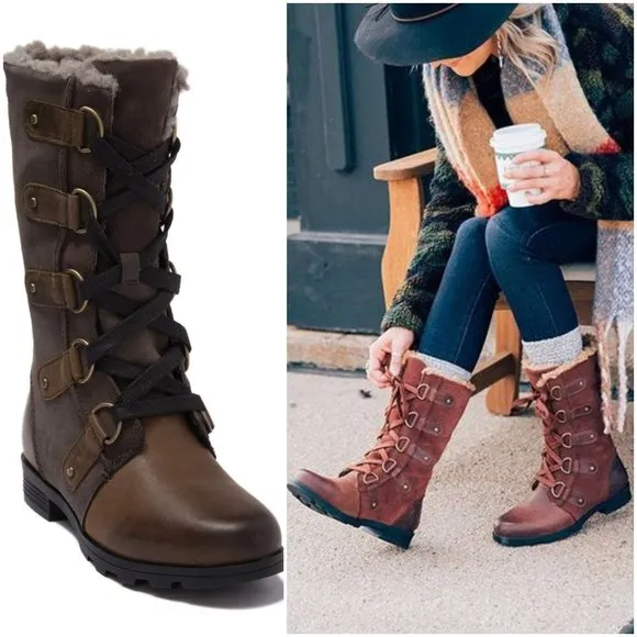 NWB Sorel Women's Emelie Lace Up Mid-Calf Waterproof Leather Boot - Sz 6.5US