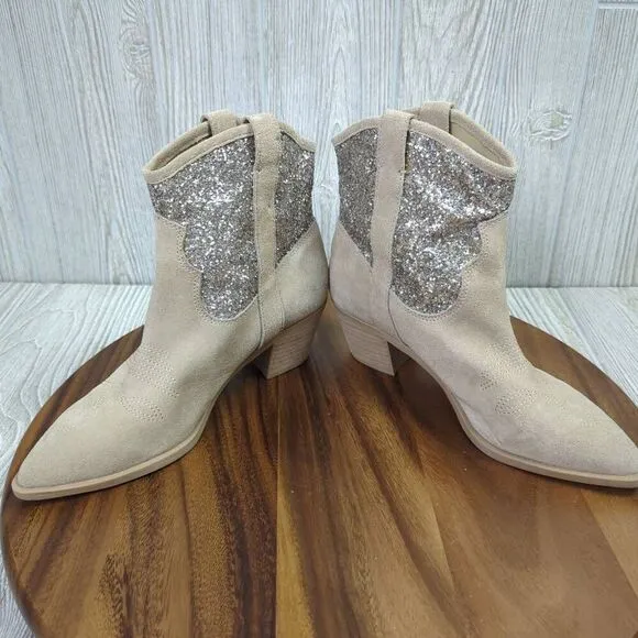 NWOB Dolce Vita Shreya Glitter Suede Cowboy Suede &amp; Synthetic Boots Size 8.5