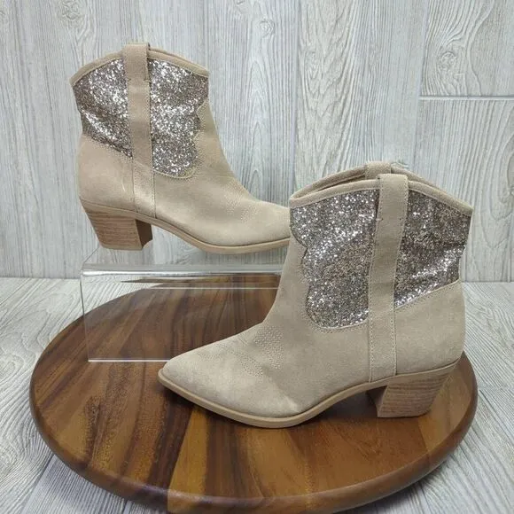 NWOB Dolce Vita Shreya Glitter Suede Cowboy Suede &amp; Synthetic Boots Size 8.5