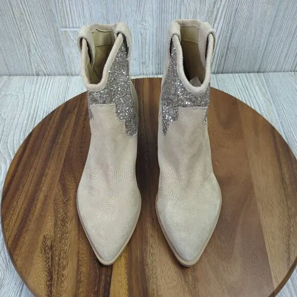 NWOB Dolce Vita Shreya Glitter Suede Cowboy Suede &amp; Synthetic Boots Size 8.5