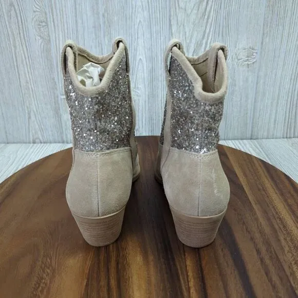 NWOB Dolce Vita Shreya Glitter Suede Cowboy Suede &amp; Synthetic Boots Size 8.5