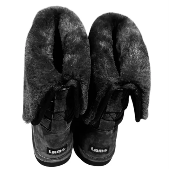 NWOB LAMO “Savoy” Water Resistant Suede Faux Fur Tall Boots Black 6