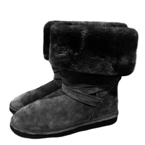 NWOB LAMO “Savoy” Water Resistant Suede Faux Fur Tall Boots Black 6