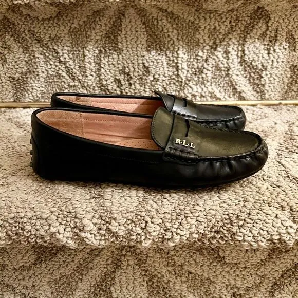 NWOB Lauren Ralph Lauren Women's Belen Black Drivers Flats Loafers Shoes 6.5 B