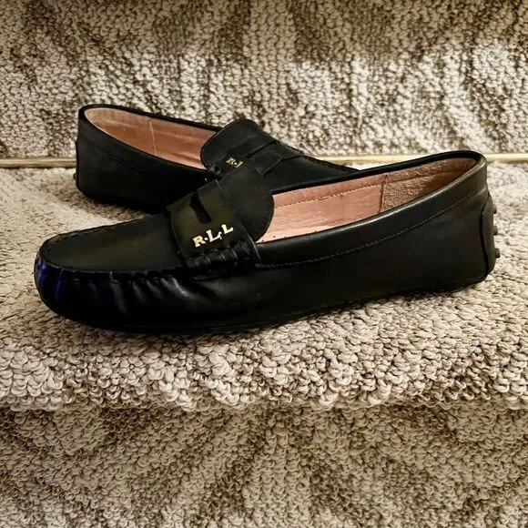 NWOB Lauren Ralph Lauren Women's Belen Black Drivers Flats Loafers Shoes 6.5 B