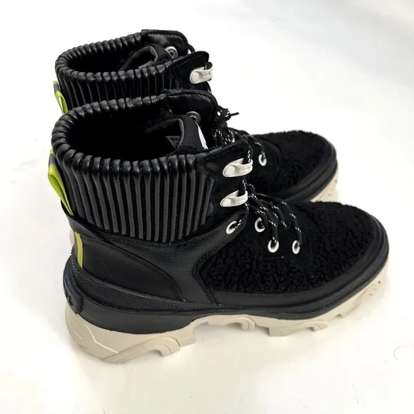 NWOB SOREL Brex Boot Cozy Lace Up Waterproof Black Sea Salt Size 7.5 Leather